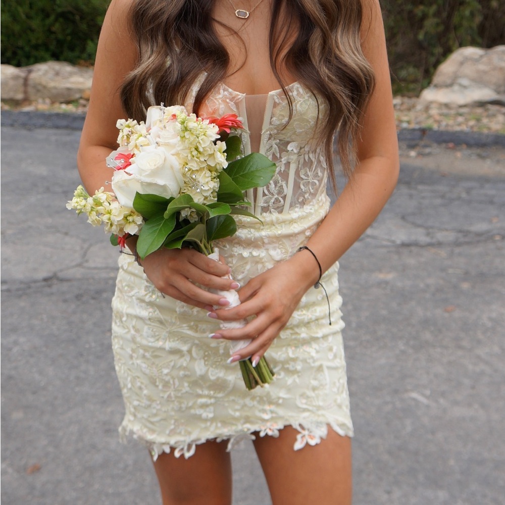 Elegant Cream Lace Mini Dress